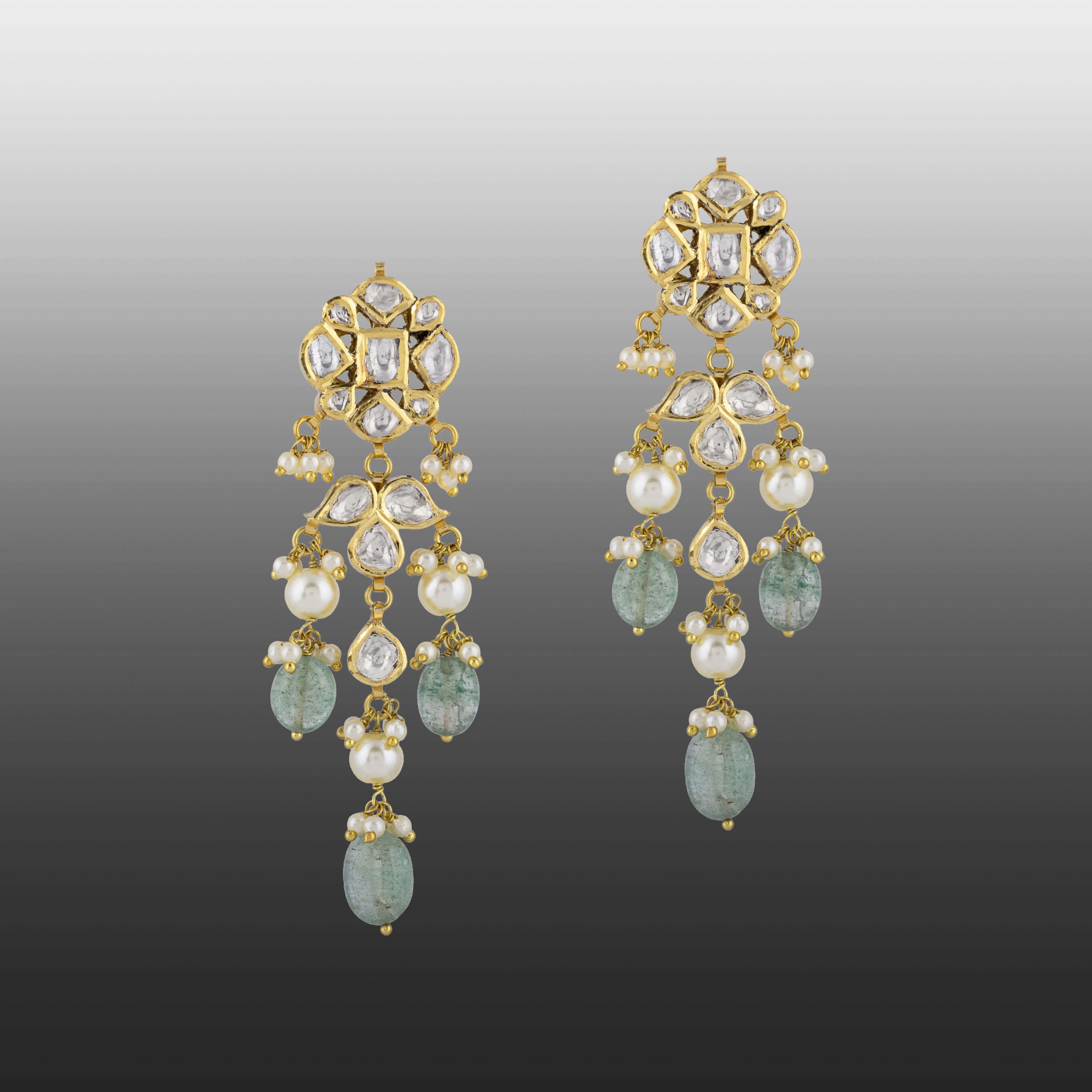 Floral Polki Earrings with Emerald & Pearls